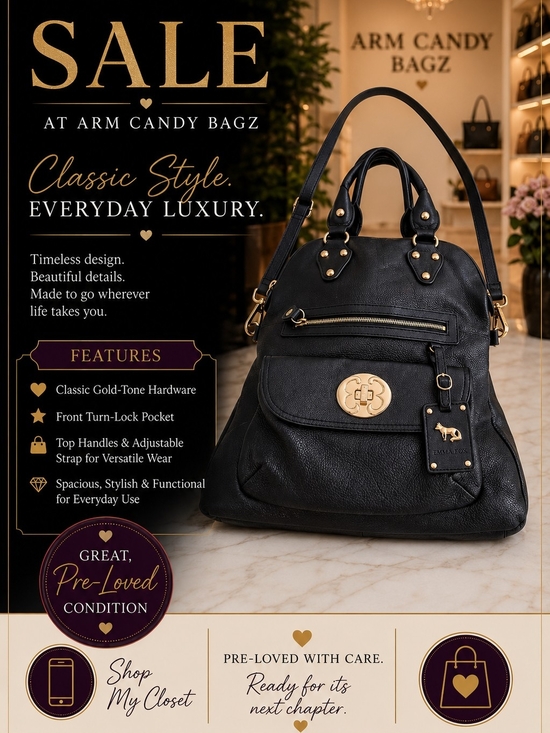 Emma Fox Handbags - Emma Fox Black Leather Satchel with Gold Hardware